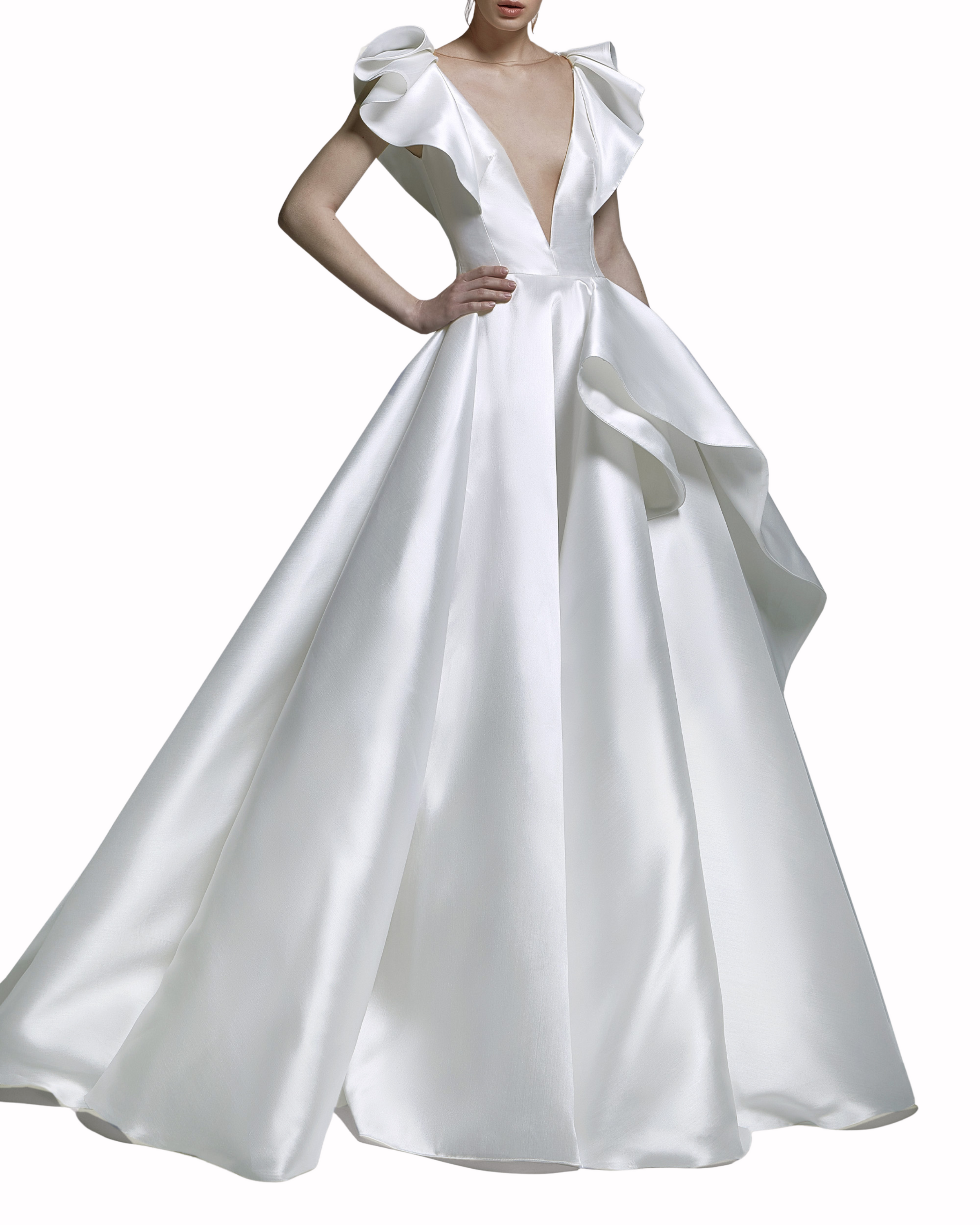 فستان برقبة V مع ثنيات