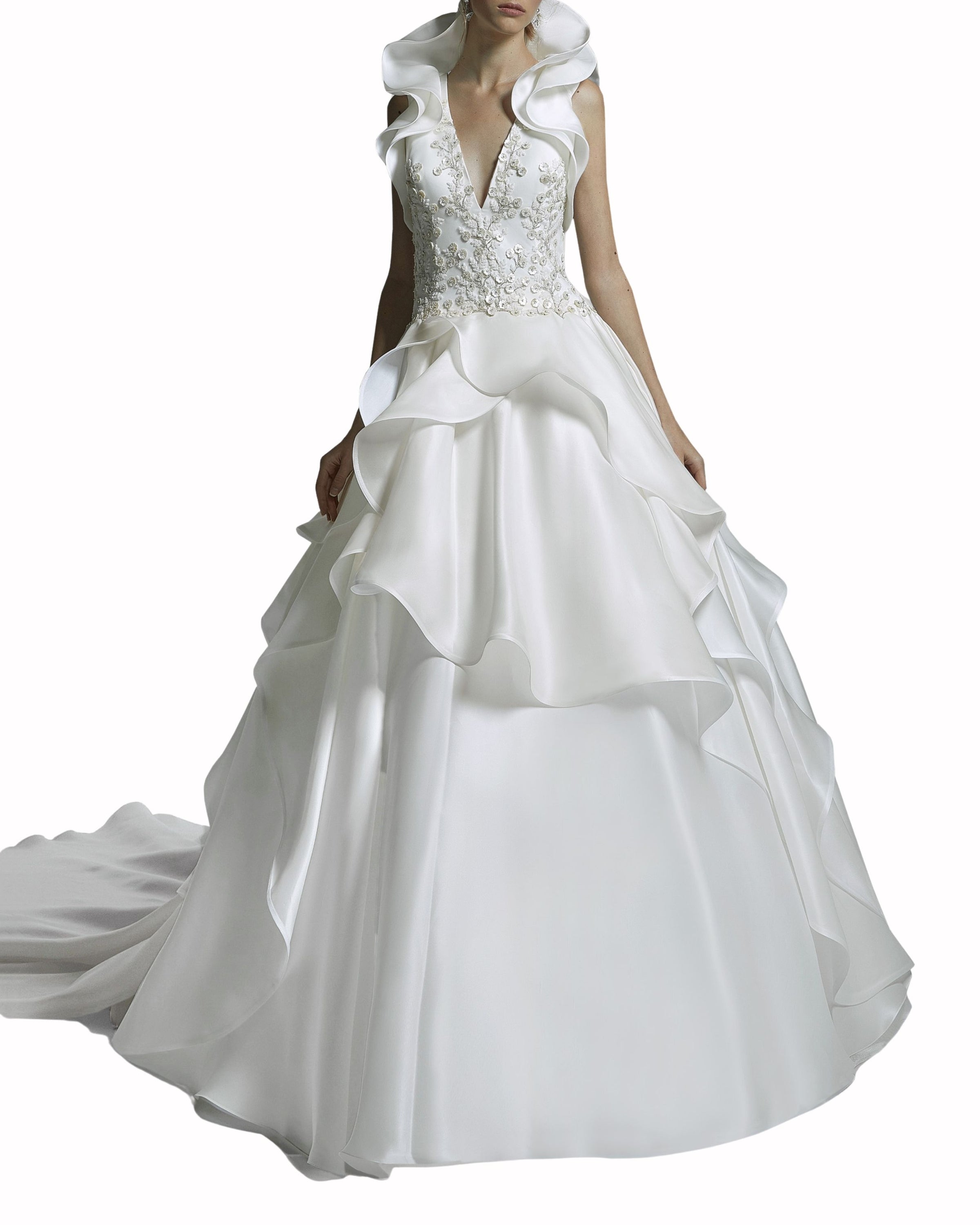 فستان زفاف بكشكش متتالي