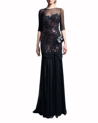 فستان مع جزء شفاف و خرز