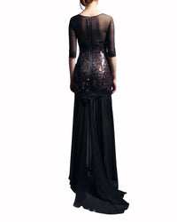 فستان مع جزء شفاف و خرز