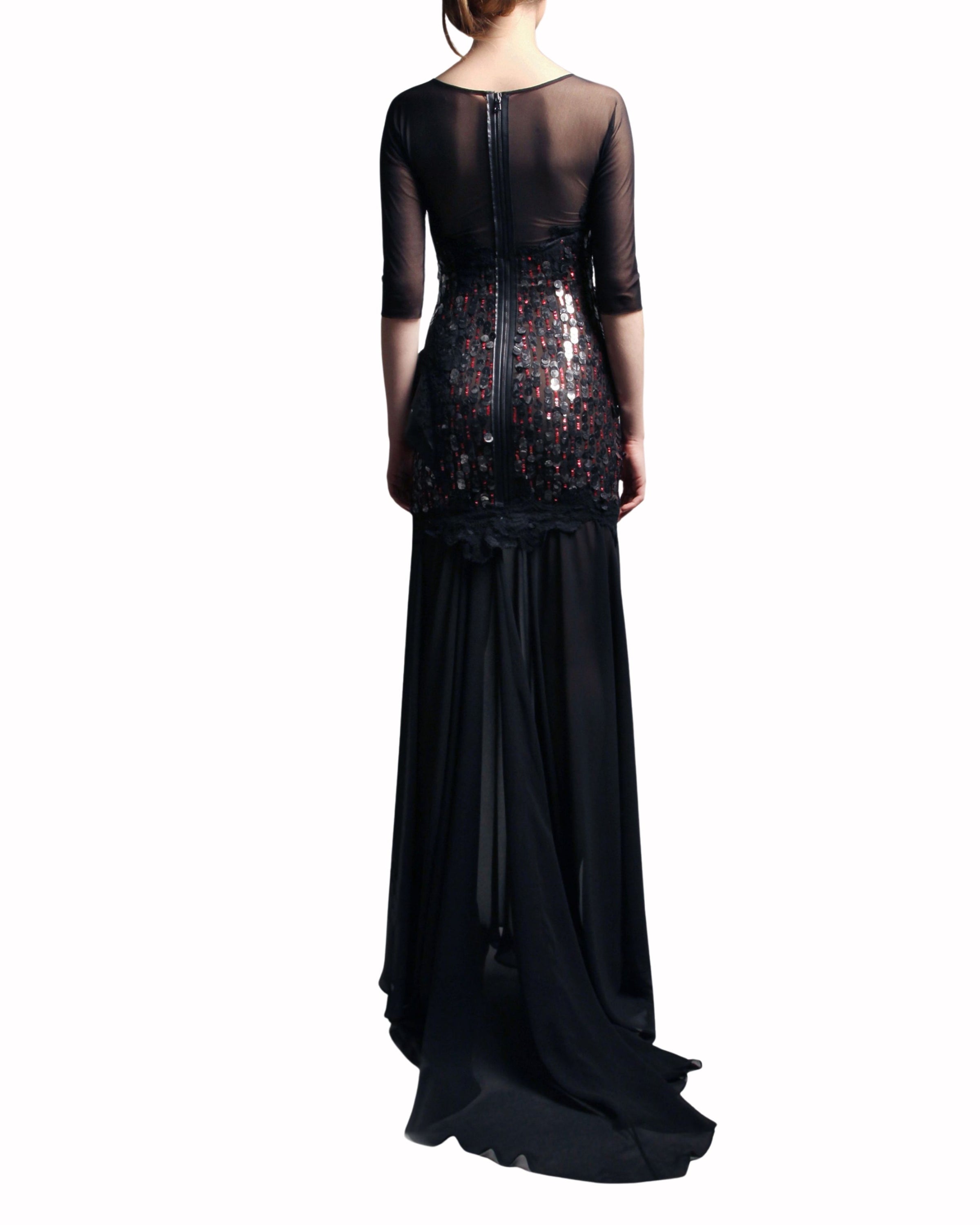 فستان مع جزء شفاف و خرز