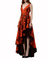 فستان برتقالي غيبور غير متماثل مع ظهر على شكل V