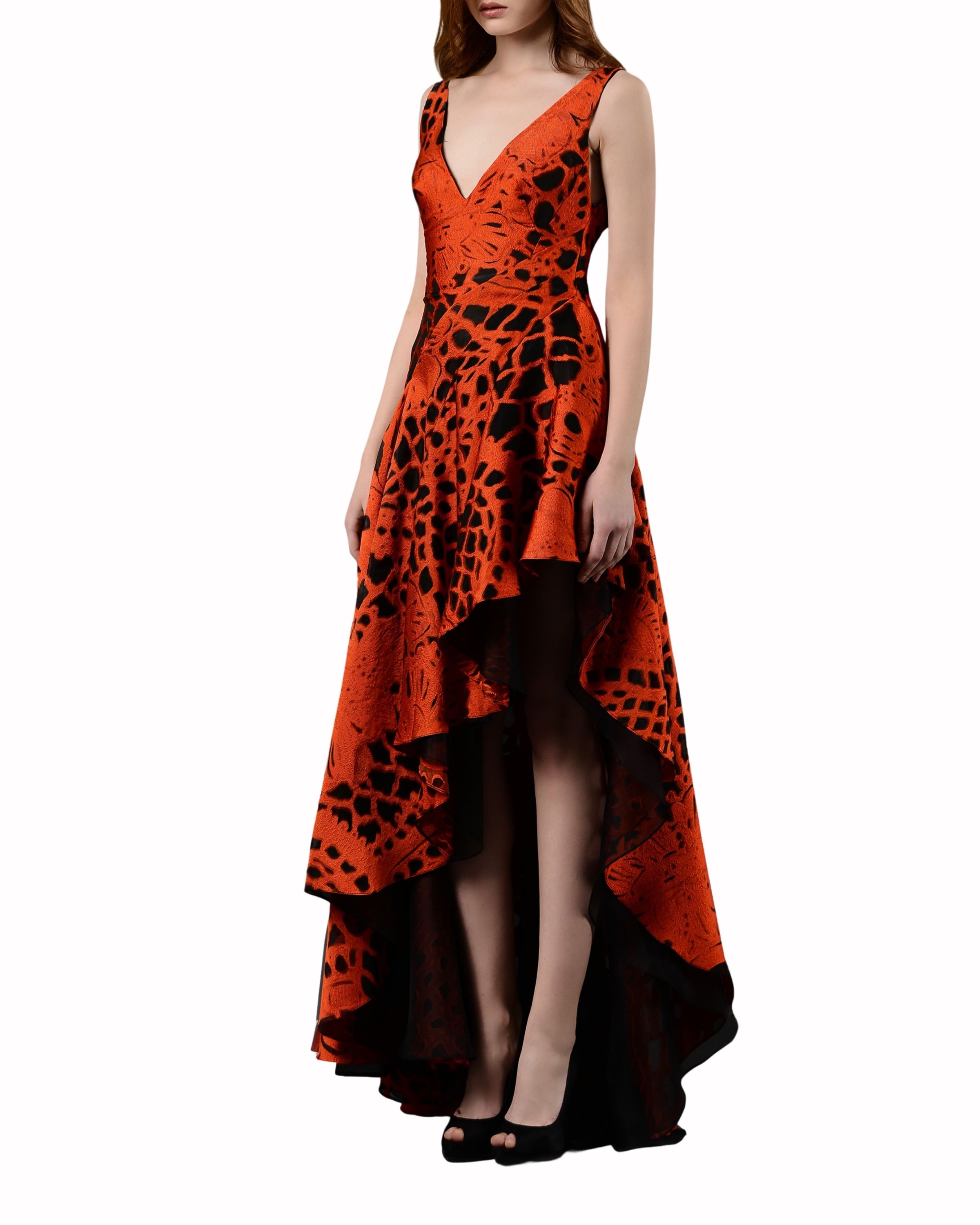 فستان برتقالي غيبور غير متماثل مع ظهر على شكل V