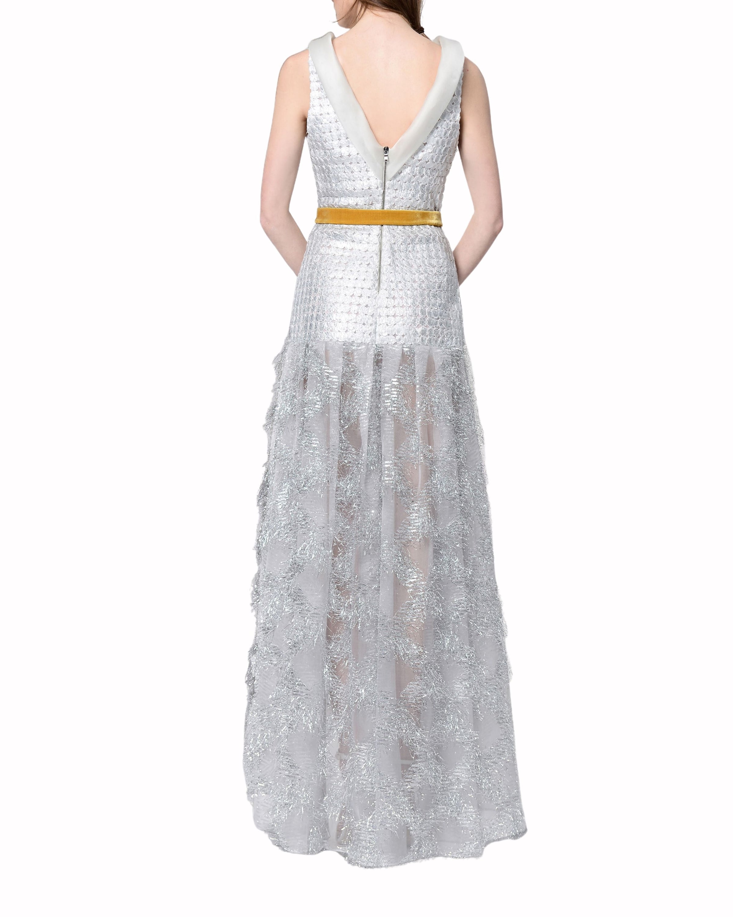 فستان عالي-منخفض من قماش فضي