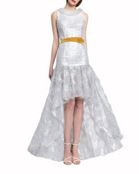 فستان عالي-منخفض من قماش فضي