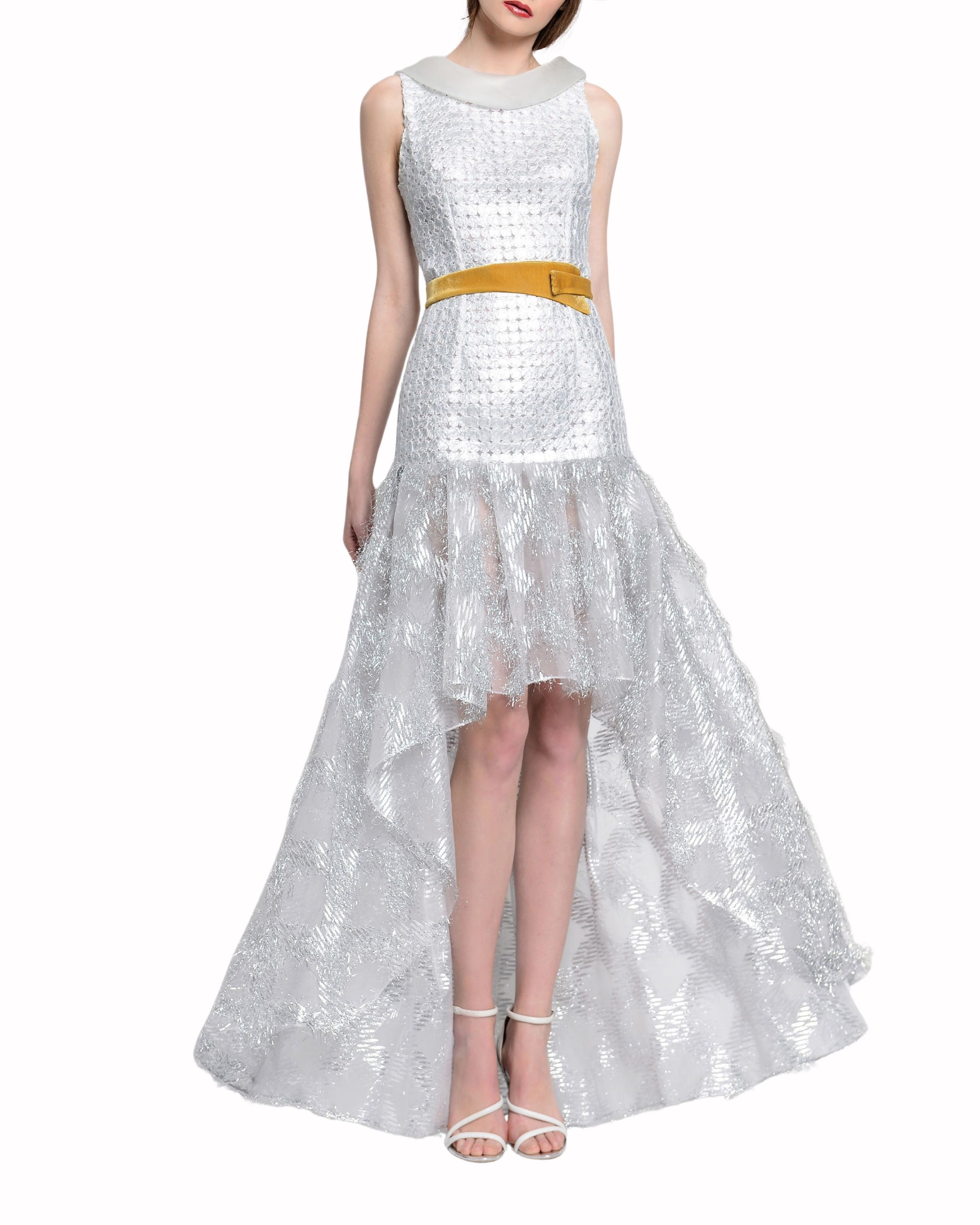 فستان عالي-منخفض من قماش فضي
