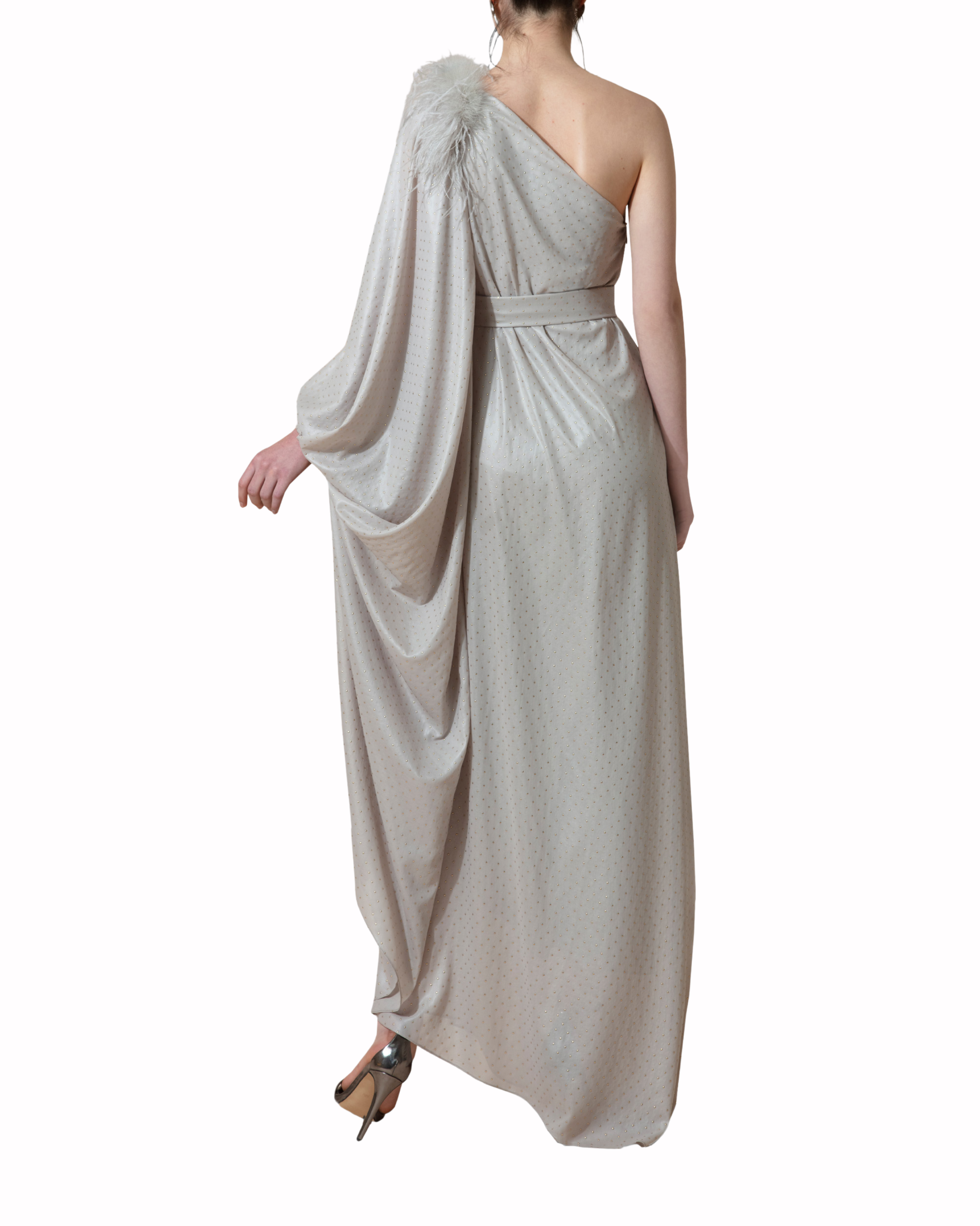 فستان طويل بكم واحد