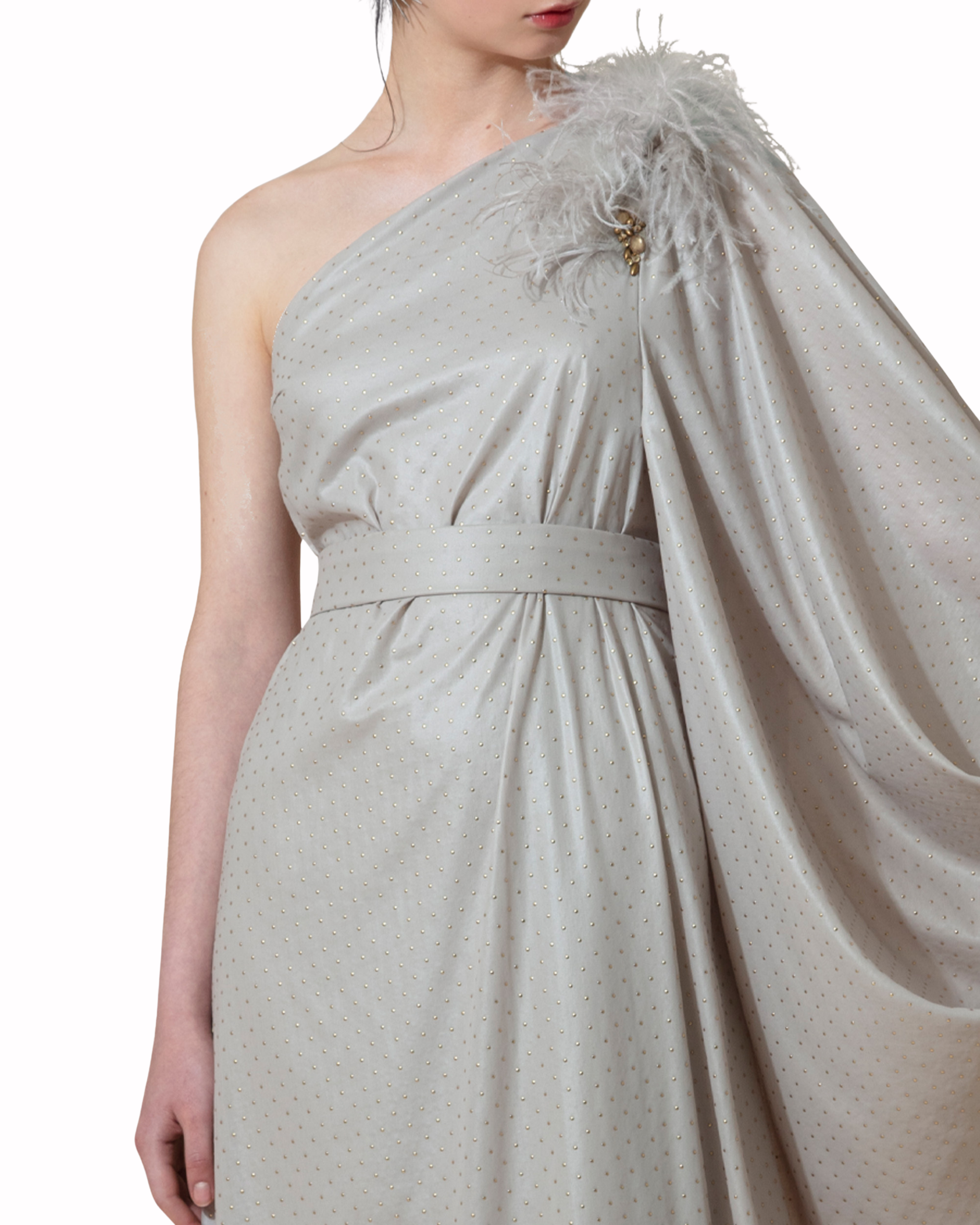 فستان طويل بكم واحد