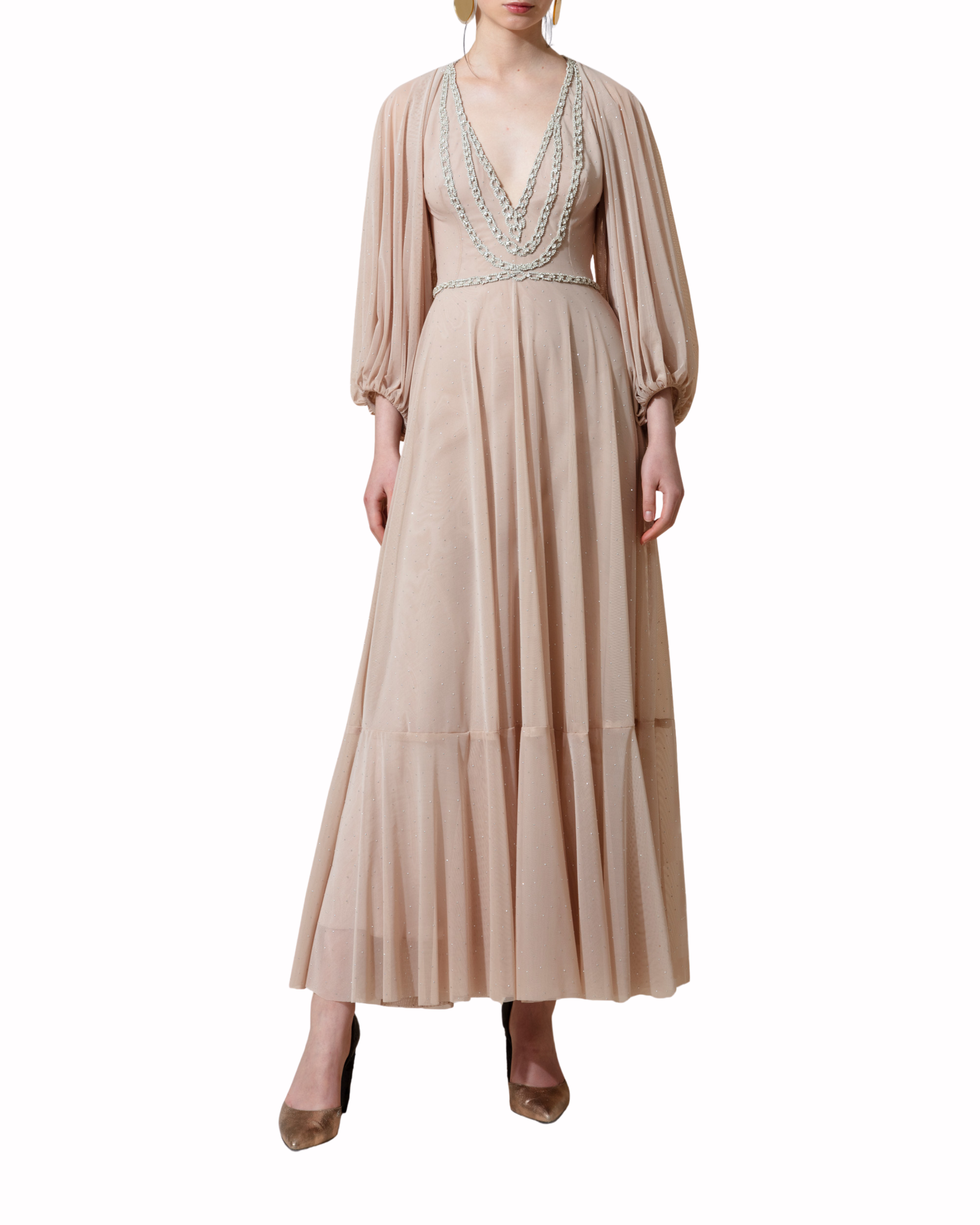 فستان مزين باكمام واسعة