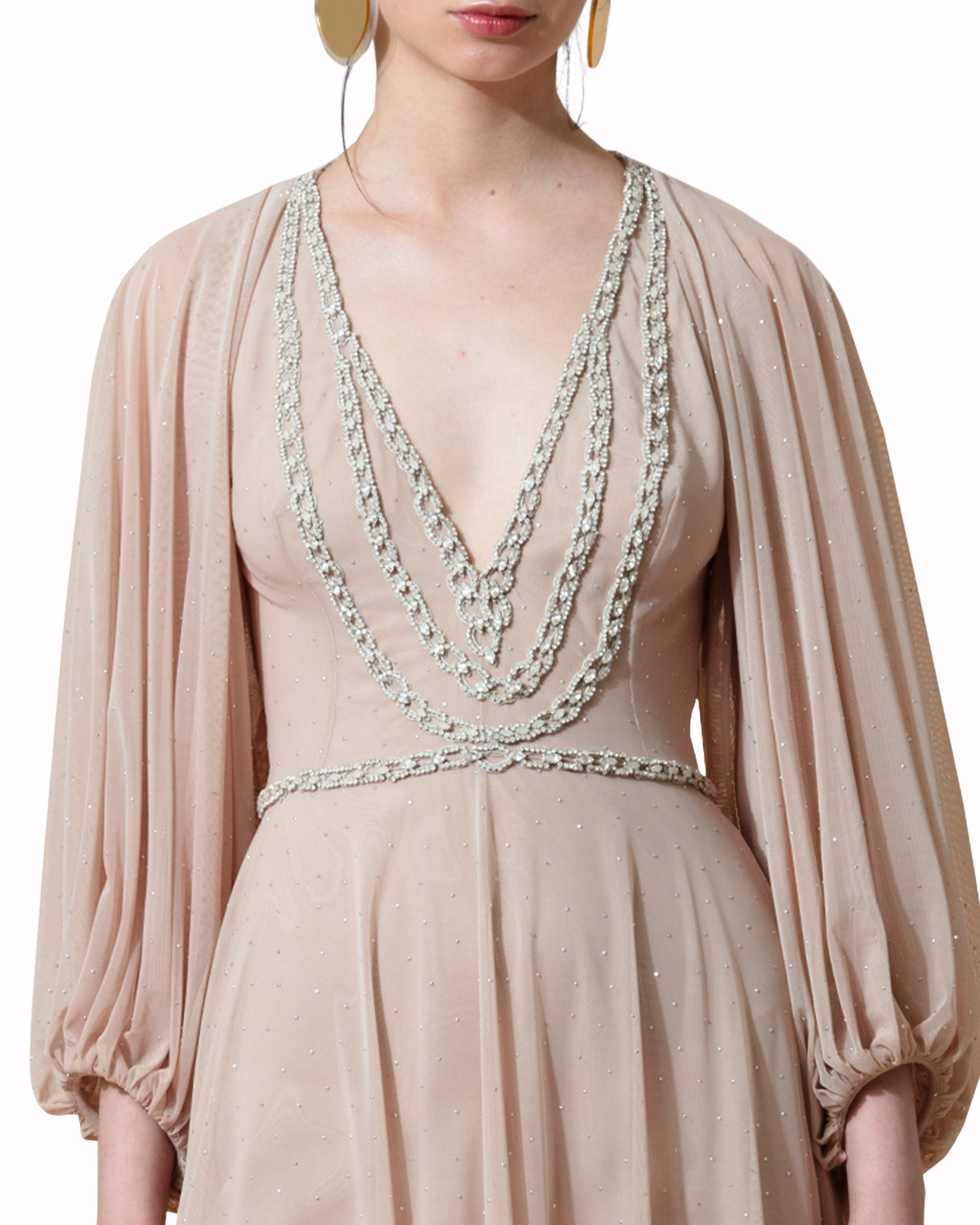 فستان مزين باكمام واسعة