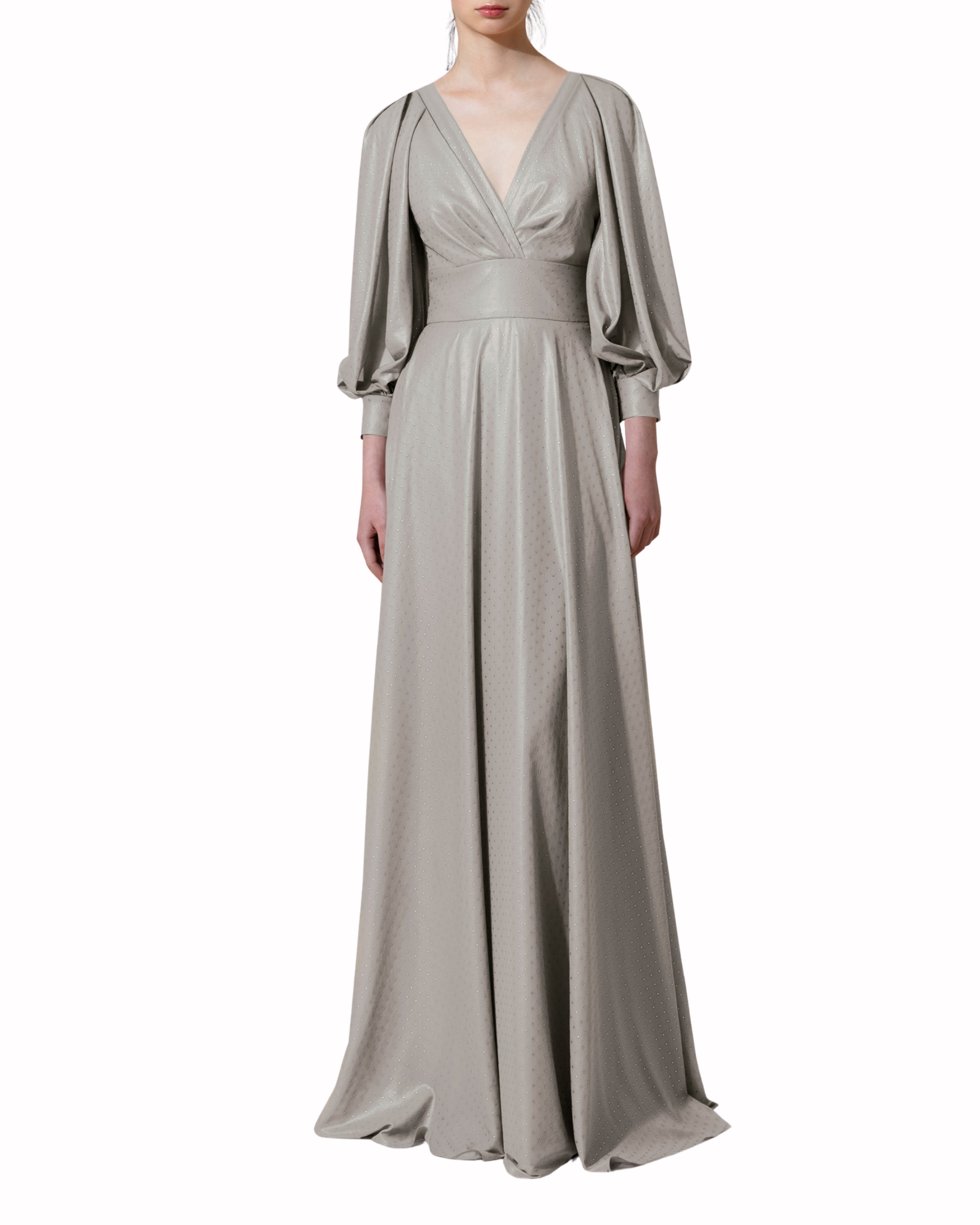 فستان رمادي طويل بقصة ضيقة واسع