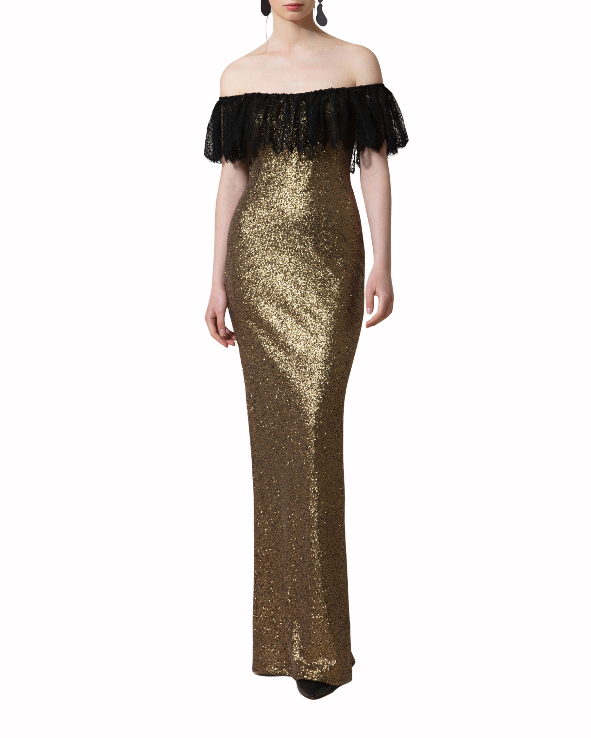 فستان طويل بقصة ضيقة منسدل الاكمام