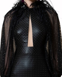 فستان راغلان شفاف مزين بالريش