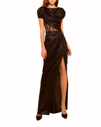 فستان لامع طويل بثنيات