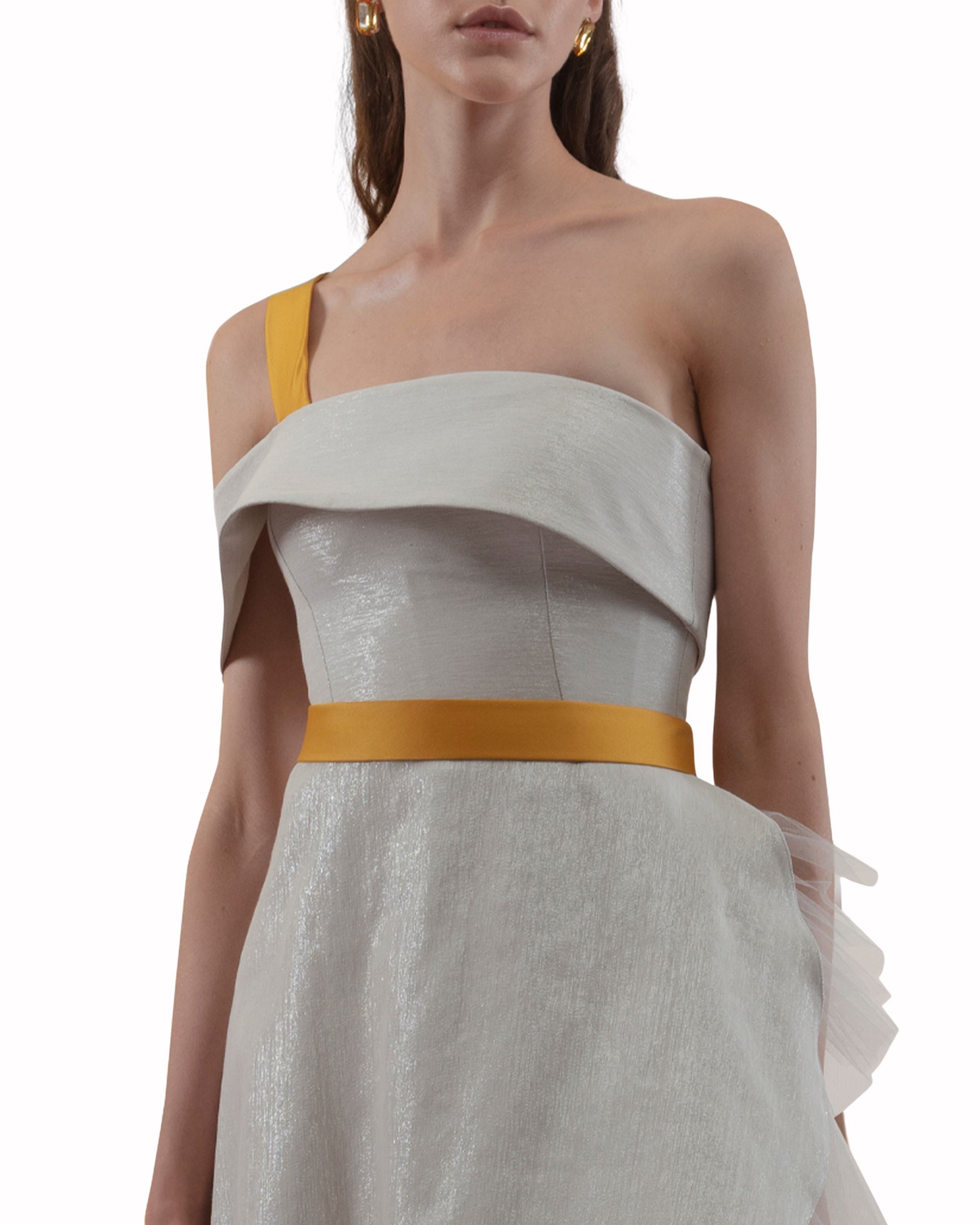 فستان قصير كشكش منسدل الاكمام