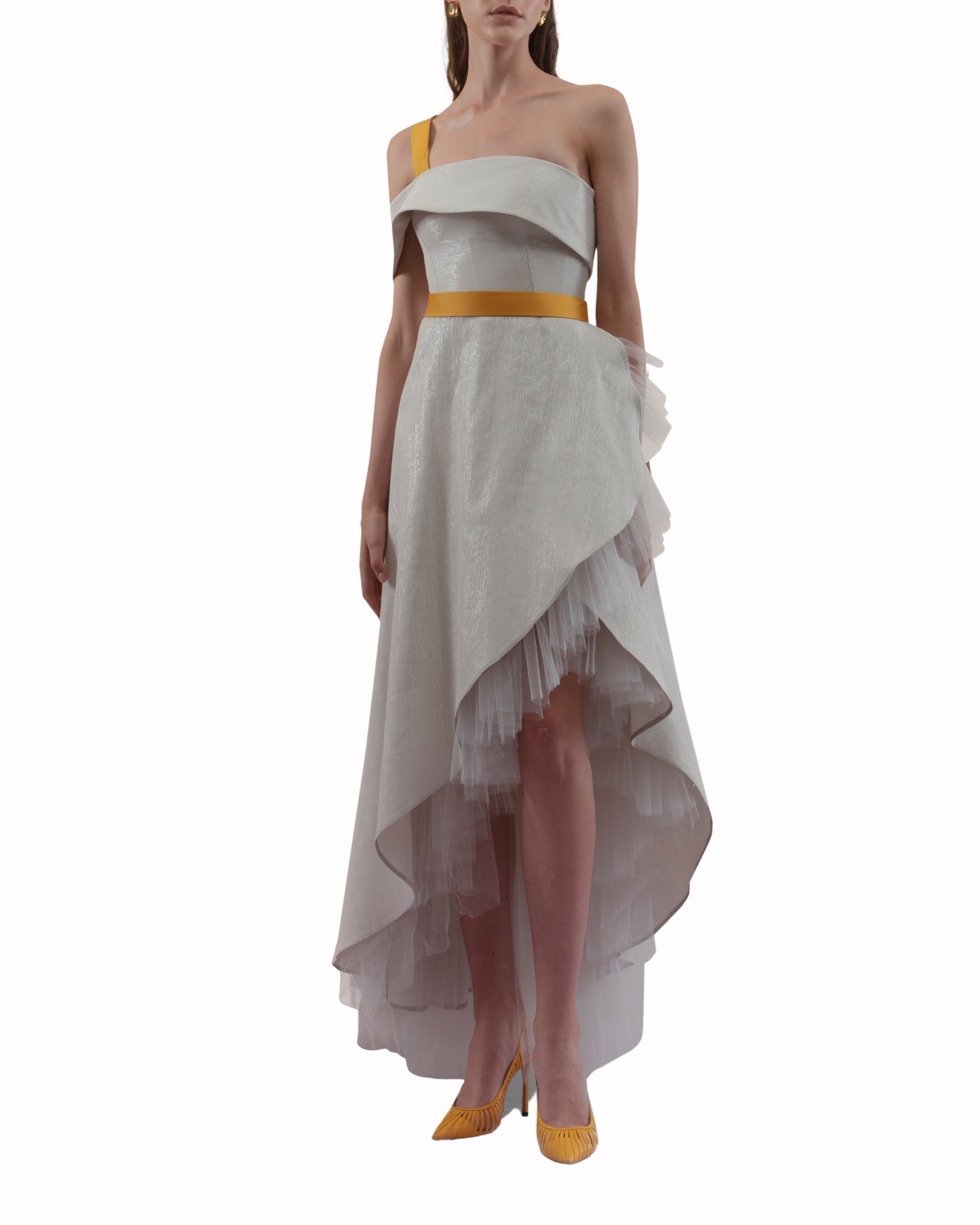 فستان قصير كشكش منسدل الاكمام