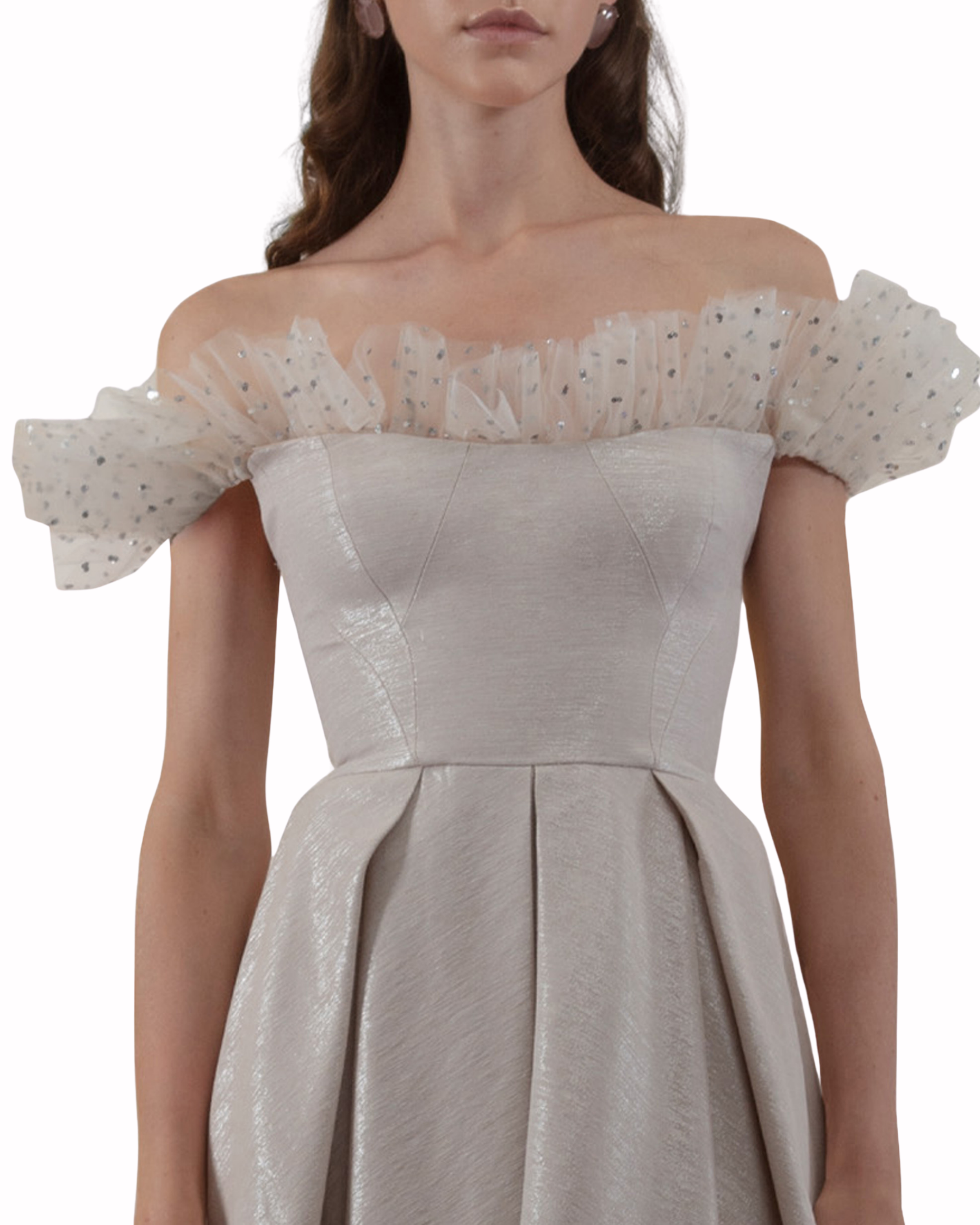 فستان طويل كشكش منسدل الاكمام