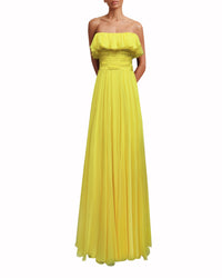 فستان أصفر واسع بدون اكمام