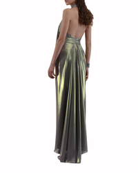 فستان سيلفر طويل بكسرات