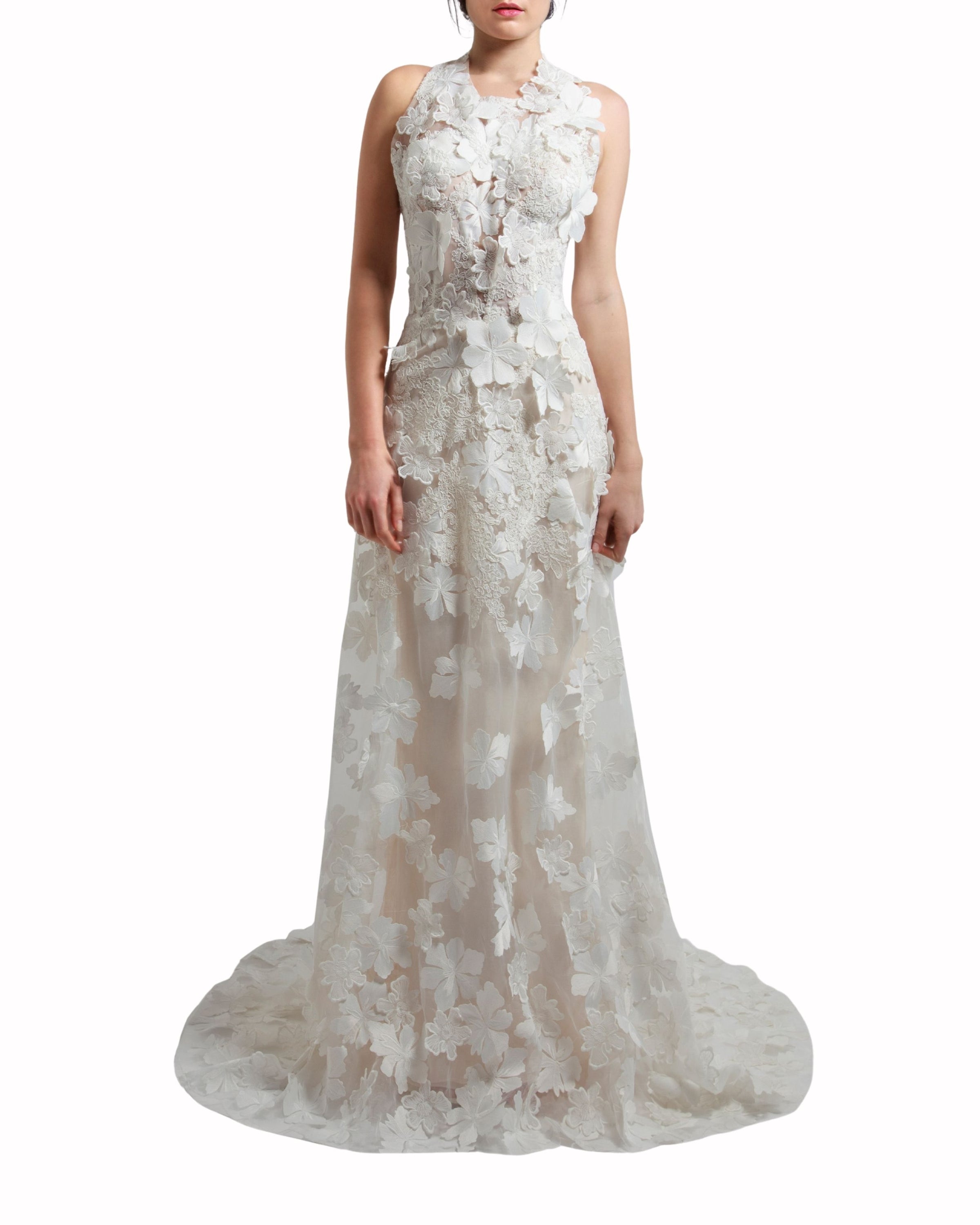 فستان زفاف هالتر مع تطريز