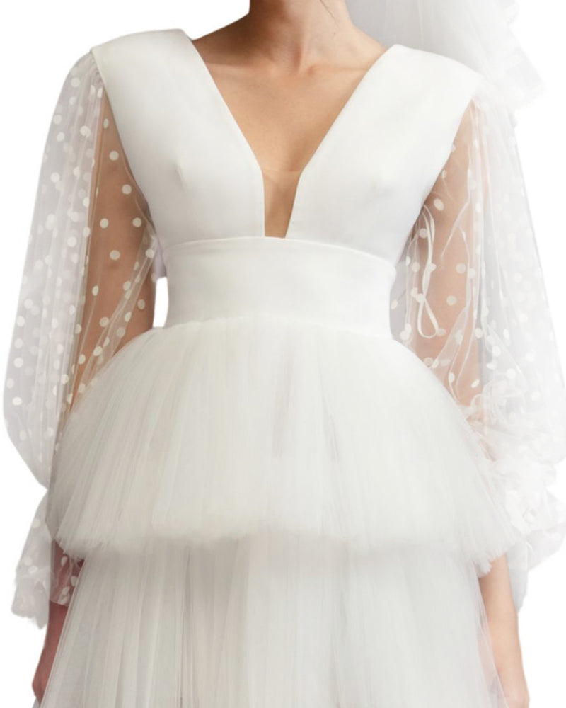 Dress with Dotted Tulle Sleeves