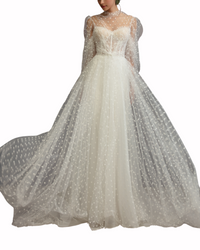 Dotted Tulle Flared Gown