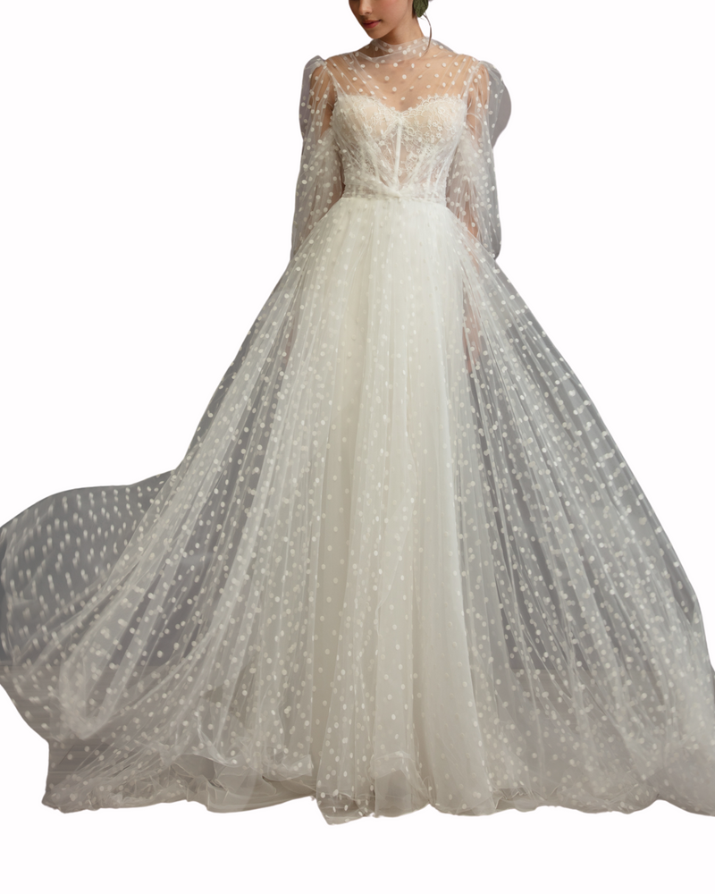 Dotted Tulle Flared Gown
