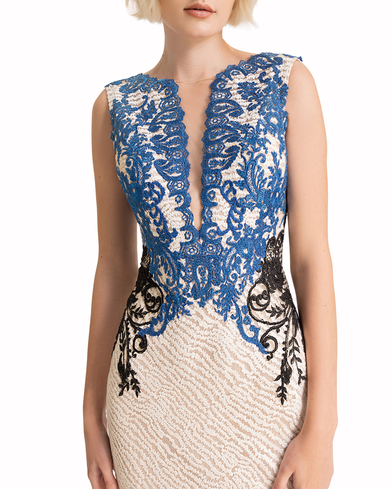 V-Neck Lace-Embroidered Dress