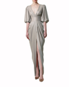 Long Grey Dress With Deep V-Neck