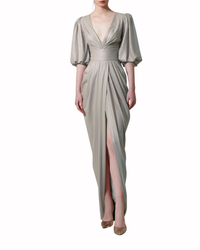 Long Grey Dress With Deep V-Neck