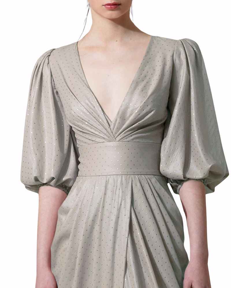 Long Grey Dress With Deep V-Neck