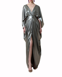 Cape-Like Long Draped Olive Dress