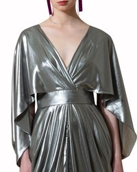 Cape-Like Long Draped Olive Dress