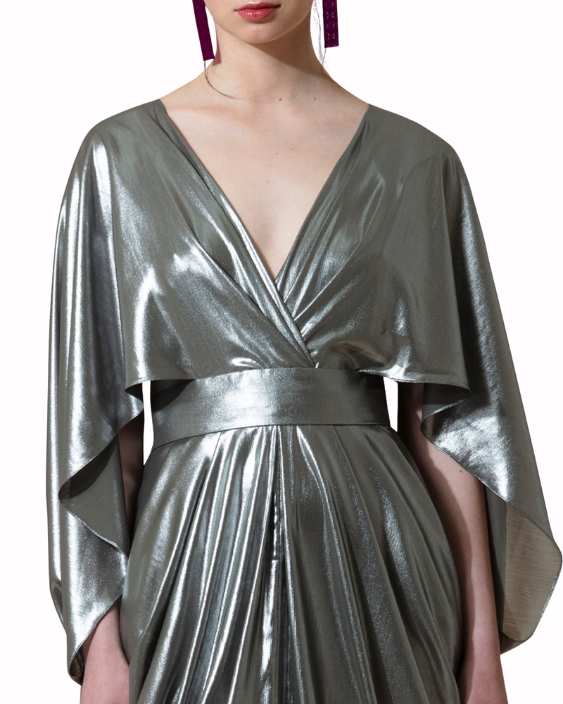 Cape-Like Long Draped Olive Dress