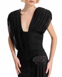 Padded Shoulders Long Dress