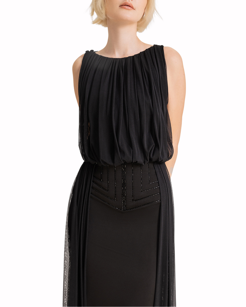 Draped Dress with Beaded Waist