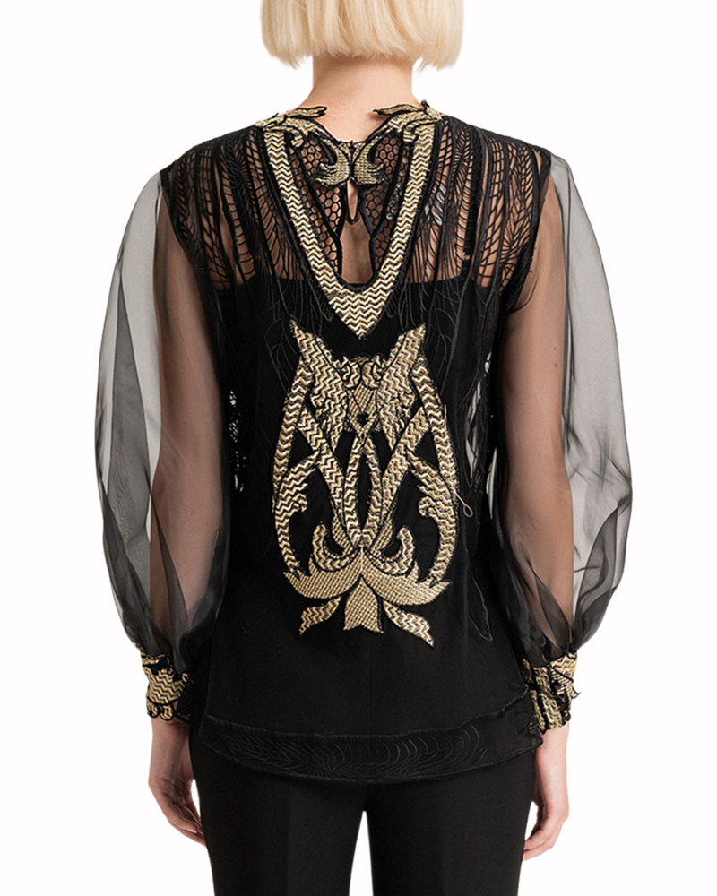 Organza Puffed Sleeves Top