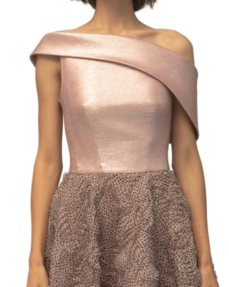 Bi-Fabric Asymmetrical Long Dress