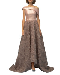 Bi-Fabric Asymmetrical Long Dress