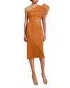 One-Shoulder Feather Mustard Dress