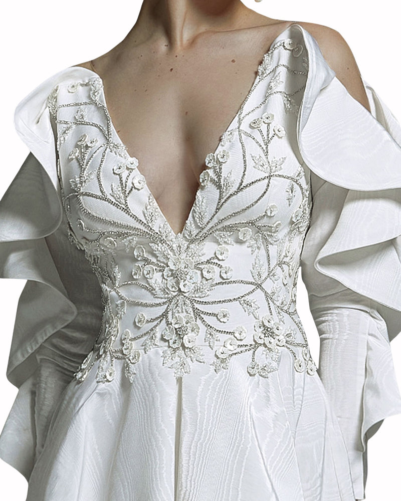 Embroidered Bridal Dress with Ruffles