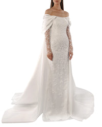 Beaded Sleeve Slim-Cut Gown