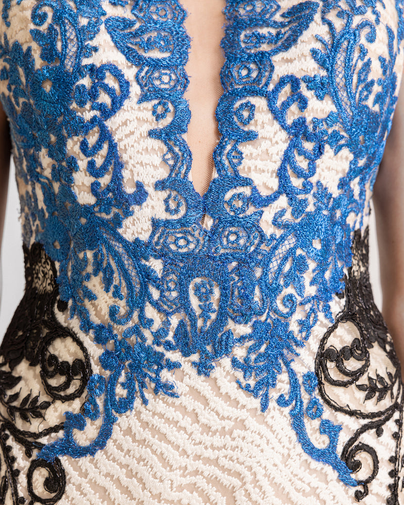 V-Neck Lace-Embroidered Dress