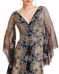 Tulle Sleeves Embroidered Dress