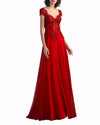 Red Lace & Chiffon V-Neck Evening Dress