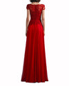 Red Lace & Chiffon V-Neck Evening Dress