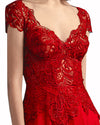 Red Lace & Chiffon V-Neck Evening Dress