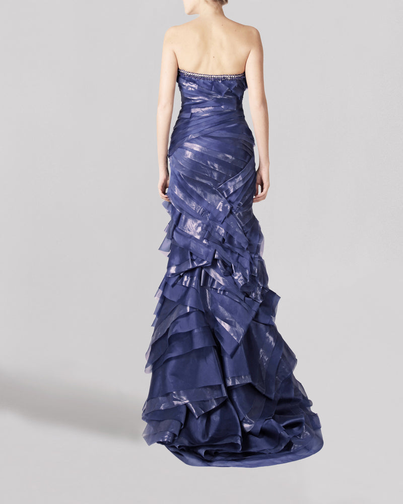 Ruffled Strapless Beaded Dress