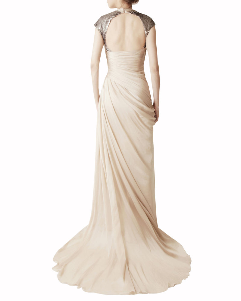 Sequined Halter Draped Dress