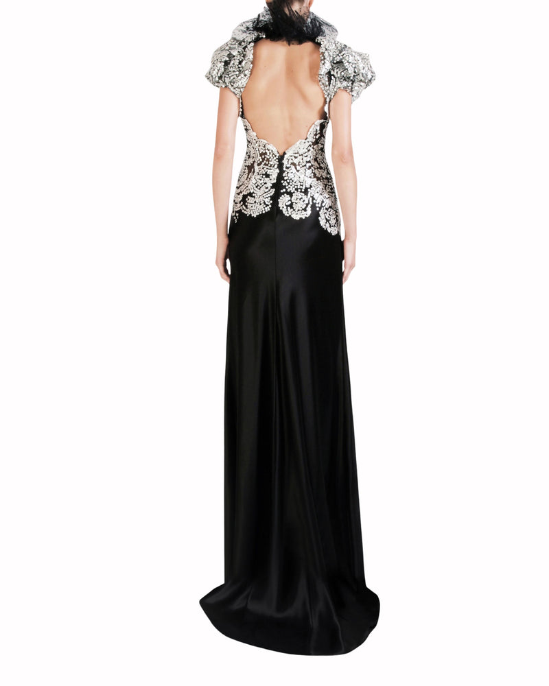 Beaded White Dress with Puffed Sleeves